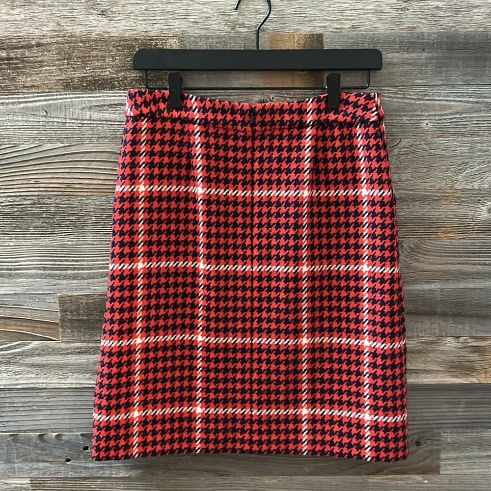 Boden British Tweed Red Navy Houndstooth Skirt Size 4L - Picture 5 of 10
